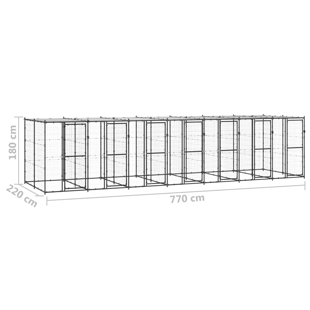 vidaXL Outdoor Dog Kennel Steel with Roof 16.94 m²