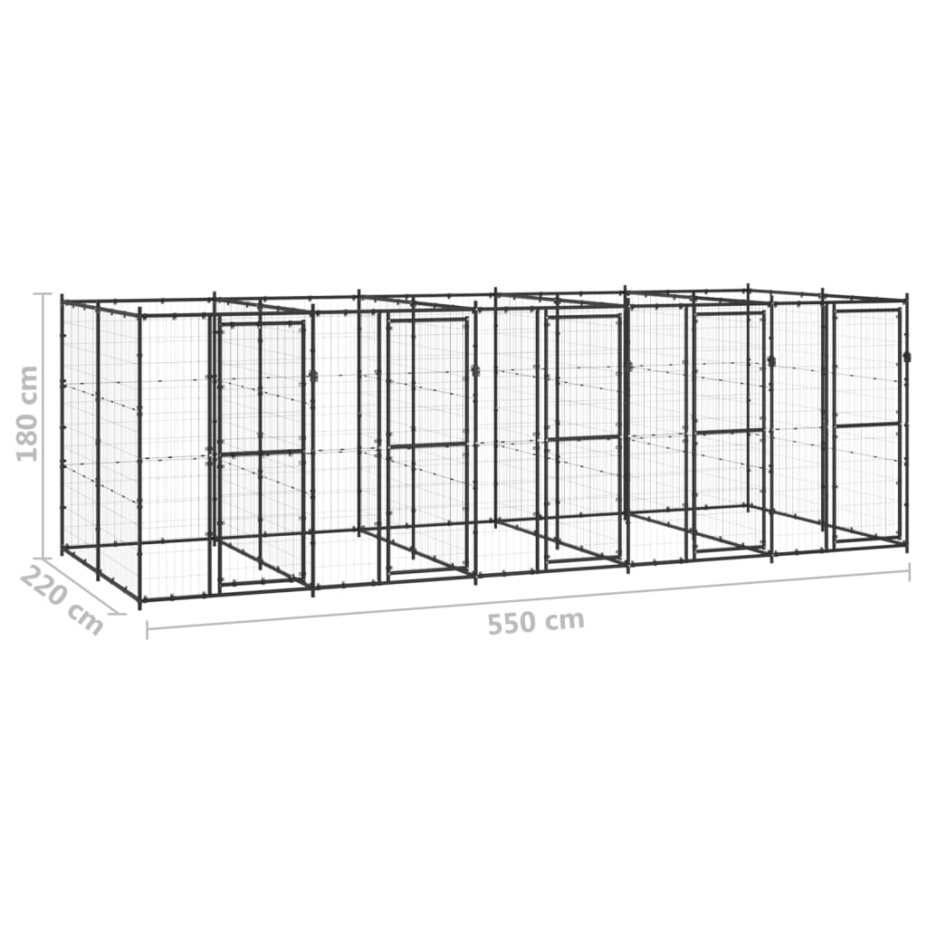 vidaXL Outdoor Dog Kennel Steel 12.1 m²