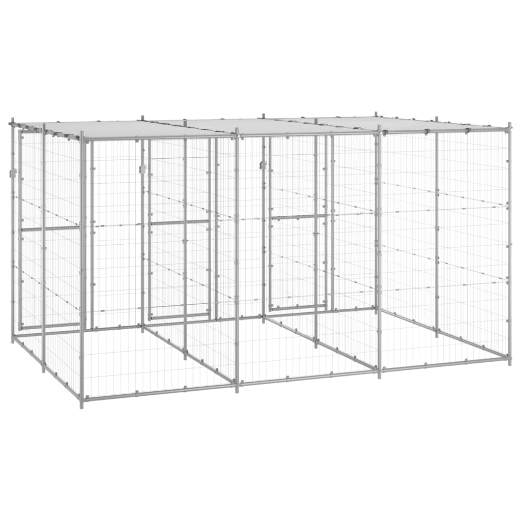 vidaXL Outdoor Dog Kennel Galvanised Steel with Roof 7.26 m²