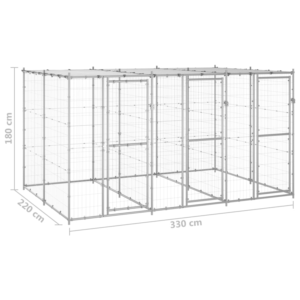 vidaXL Outdoor Dog Kennel Galvanised Steel with Roof 7.26 m²