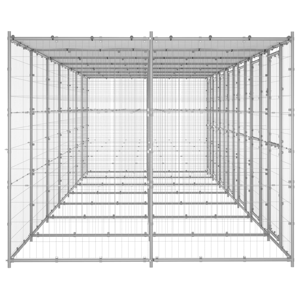 Outdoor Dog Kennel Galvanised Steel with Roof 16.94 m²