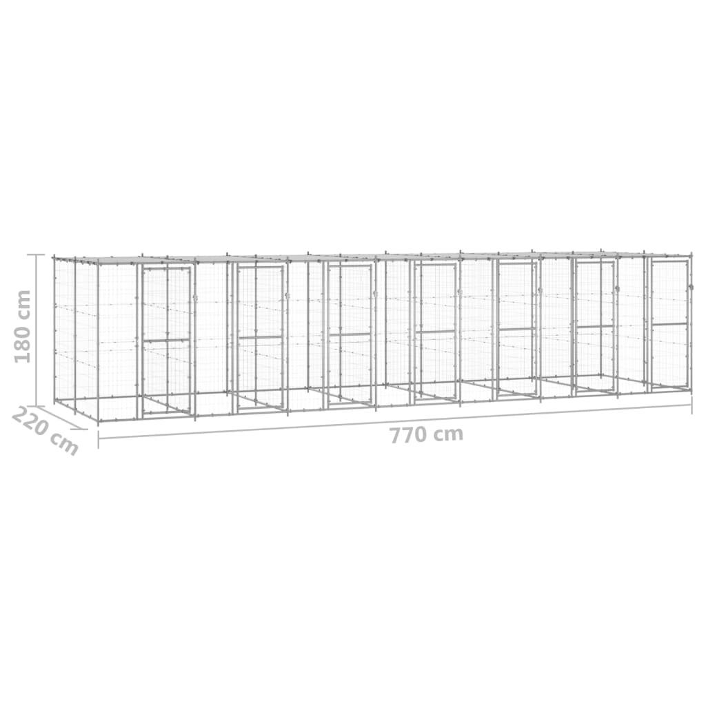 Outdoor Dog Kennel Galvanised Steel with Roof 16.94 m²