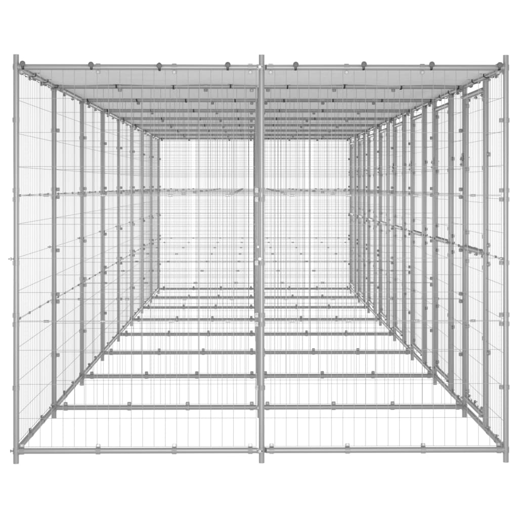 vidaXL Outdoor Dog Kennel Galvanised Steel with Roof 19.36 m²