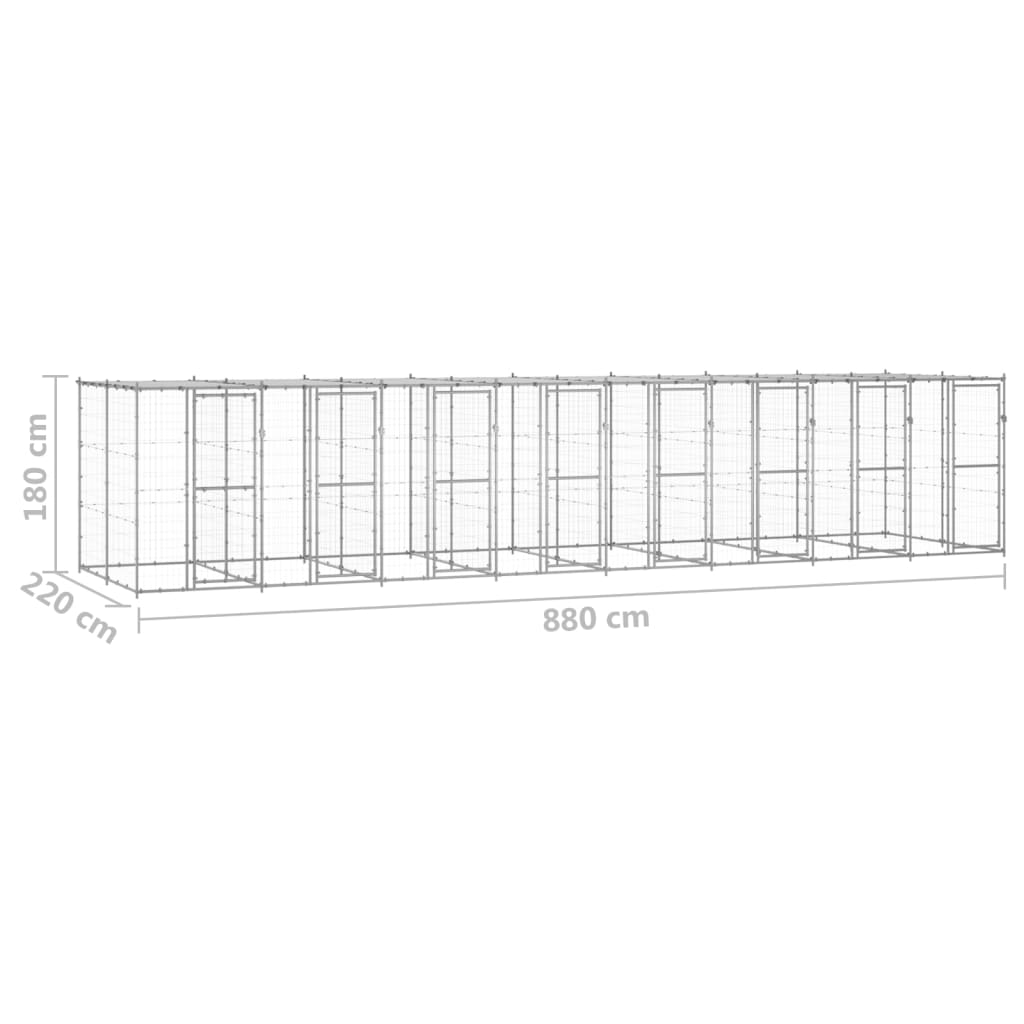 vidaXL Outdoor Dog Kennel Galvanised Steel with Roof 19.36 m²