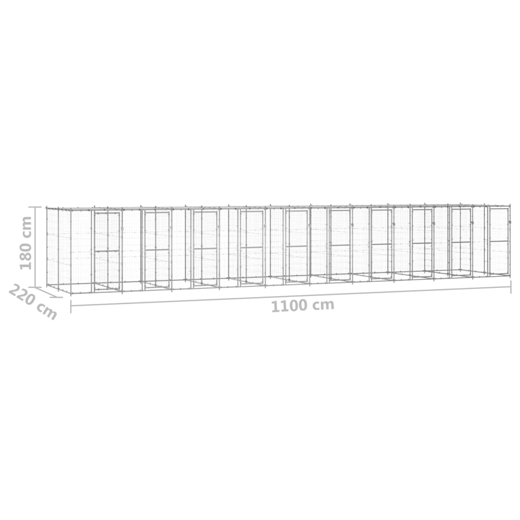 vidaXL Outdoor Dog Kennel Galvanised Steel with Roof 24.2 m²