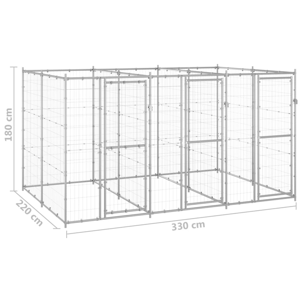 vidaXL Outdoor Dog Kennel Galvanised Steel 7.26 m²