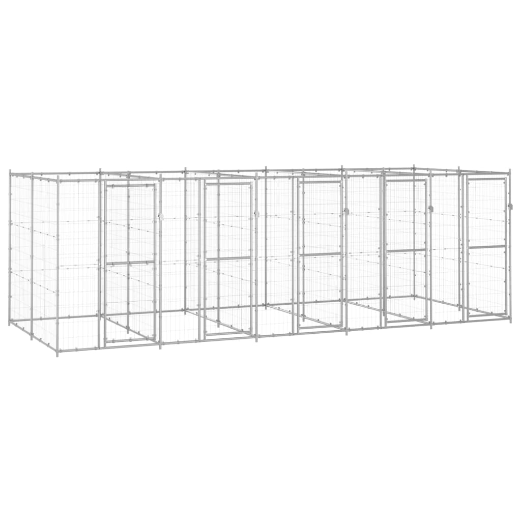 vidaXL Outdoor Dog Kennel Galvanised Steel 12.1 m²