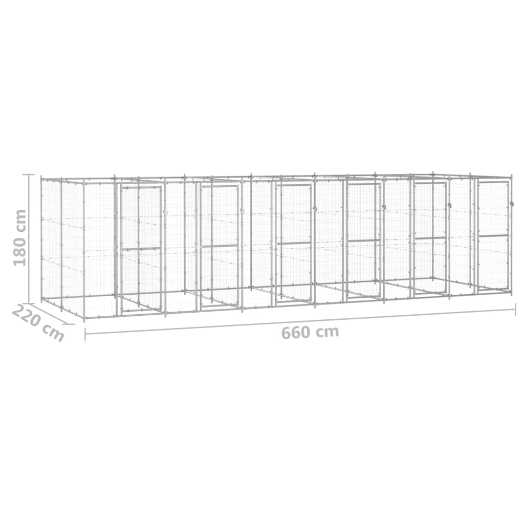 vidaXL Outdoor Dog Kennel Galvanised Steel 14.52 m²