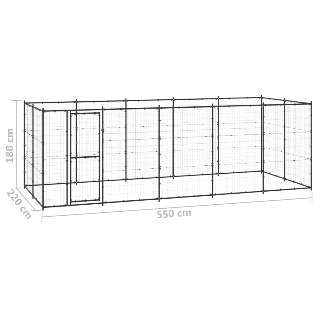 vidaXL Outdoor Dog Kennel Steel 12.1 m²