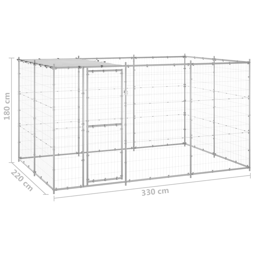 Outdoor Dog Kennel Galvanised Steel with Roof 7.26 m²