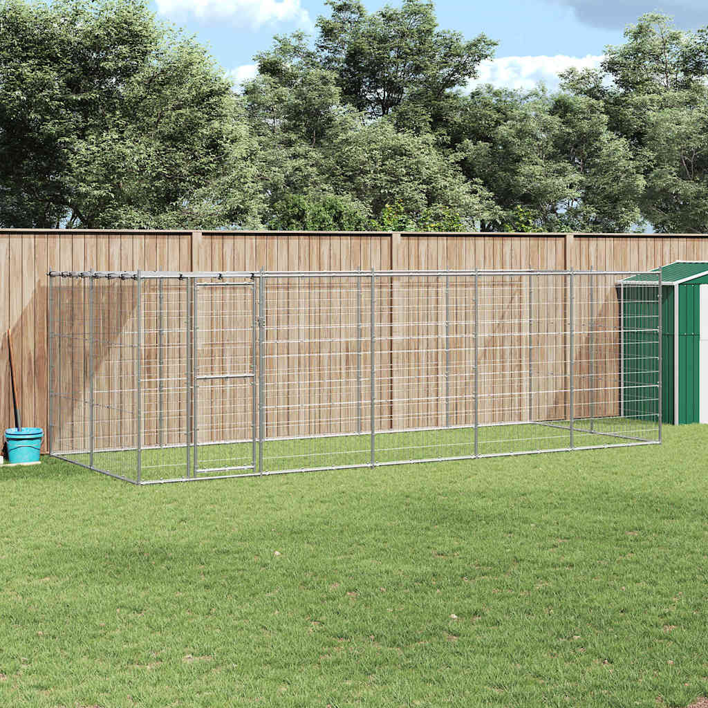 Outdoor Dog Kennel Galvanised Steel with Roof 12.1 m²