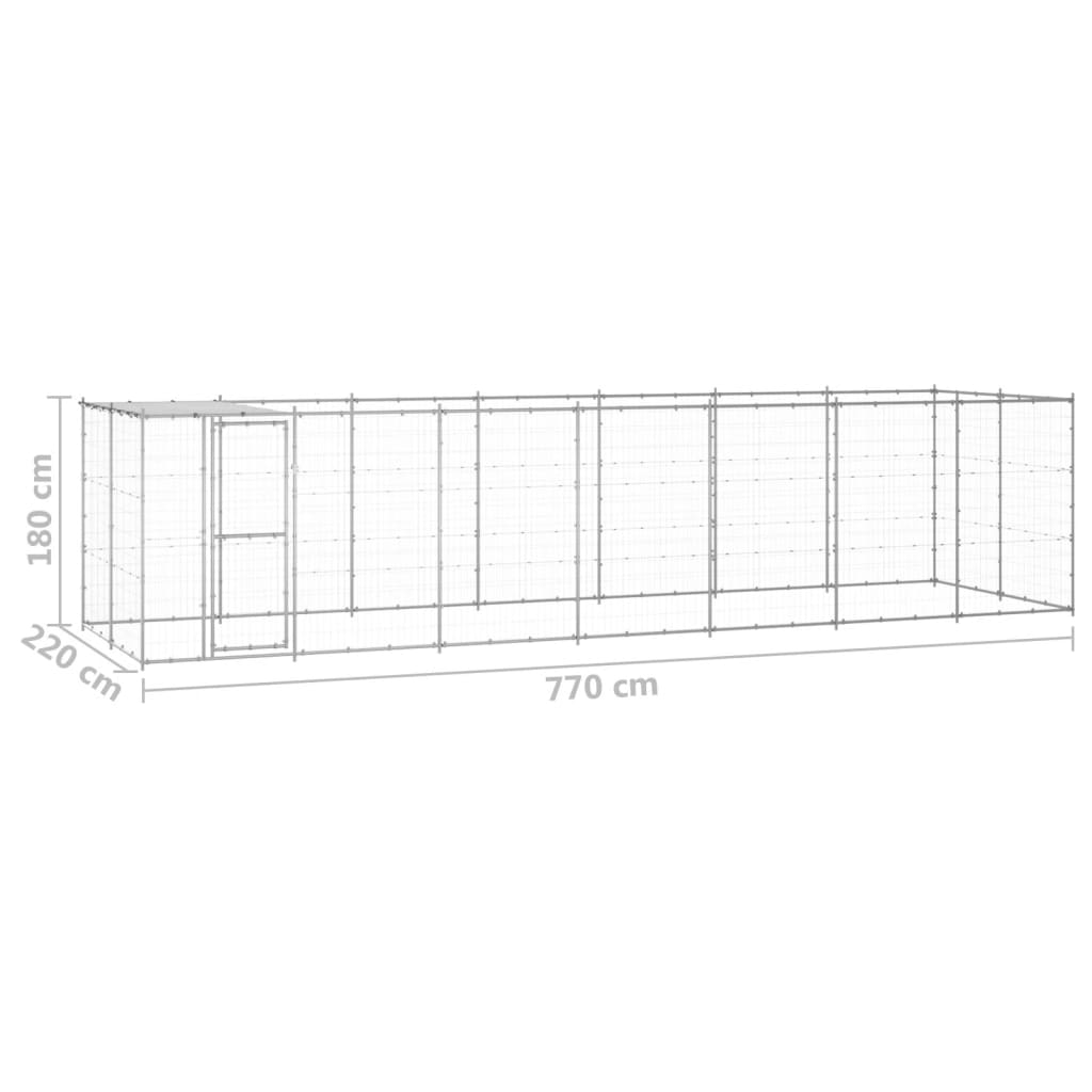 vidaXL Outdoor Dog Kennel Galvanised Steel with Roof 16.94 m²