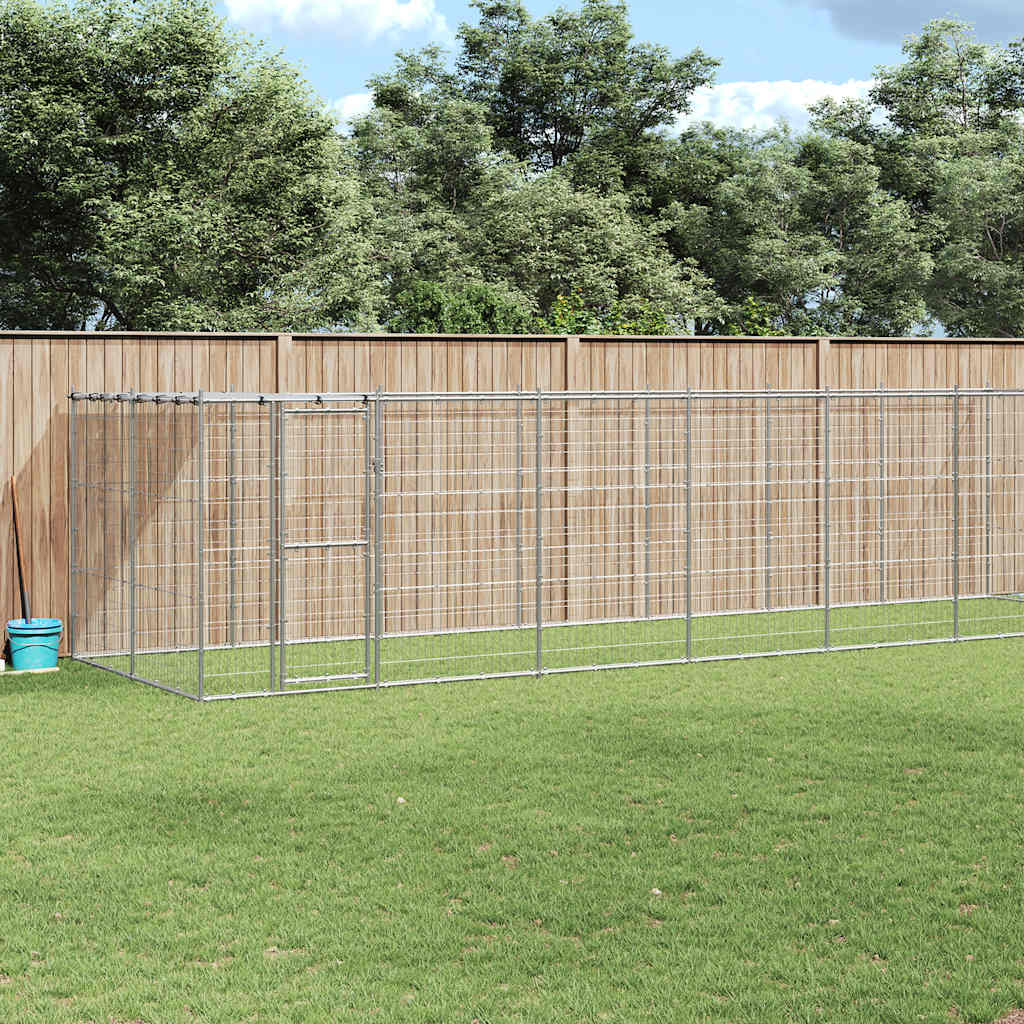 Outdoor Dog Kennel Galvanised Steel with Roof 16.94 m²