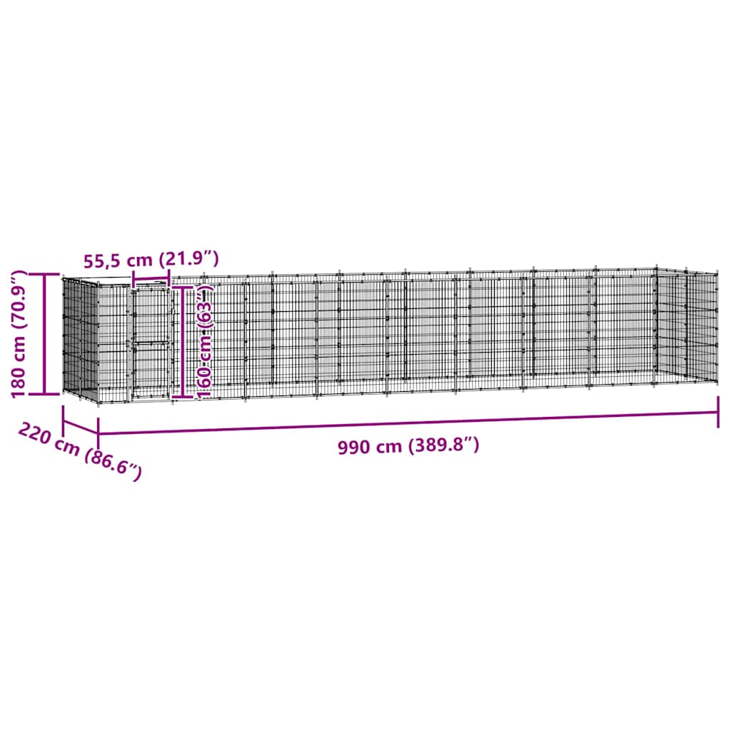 Outdoor Dog Kennel Galvanised Steel with Roof 21.78 m²