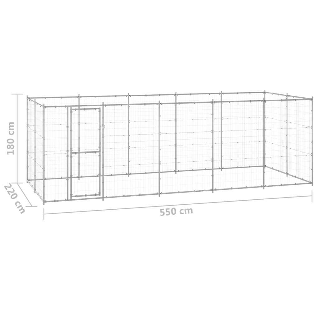 vidaXL Outdoor Dog Kennel Galvanised Steel 12.1 m²