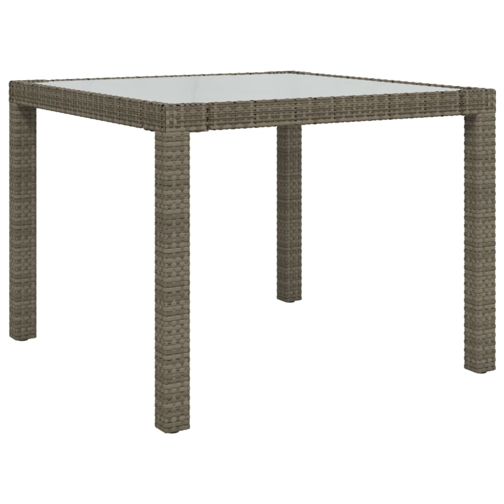 vidaXL Garden Table 90x90x75 cm Tempered Glass and Poly Rattan Grey