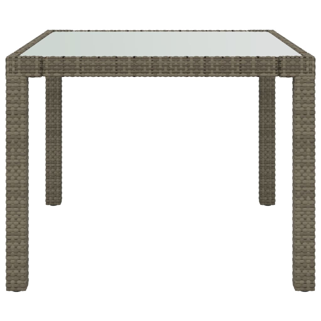 vidaXL Garden Table 90x90x75 cm Tempered Glass and Poly Rattan Grey