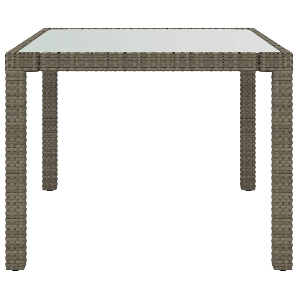 316700 vidaXL Garden Table 90x90x75 cm Tempered Glass and Poly Rattan Grey
