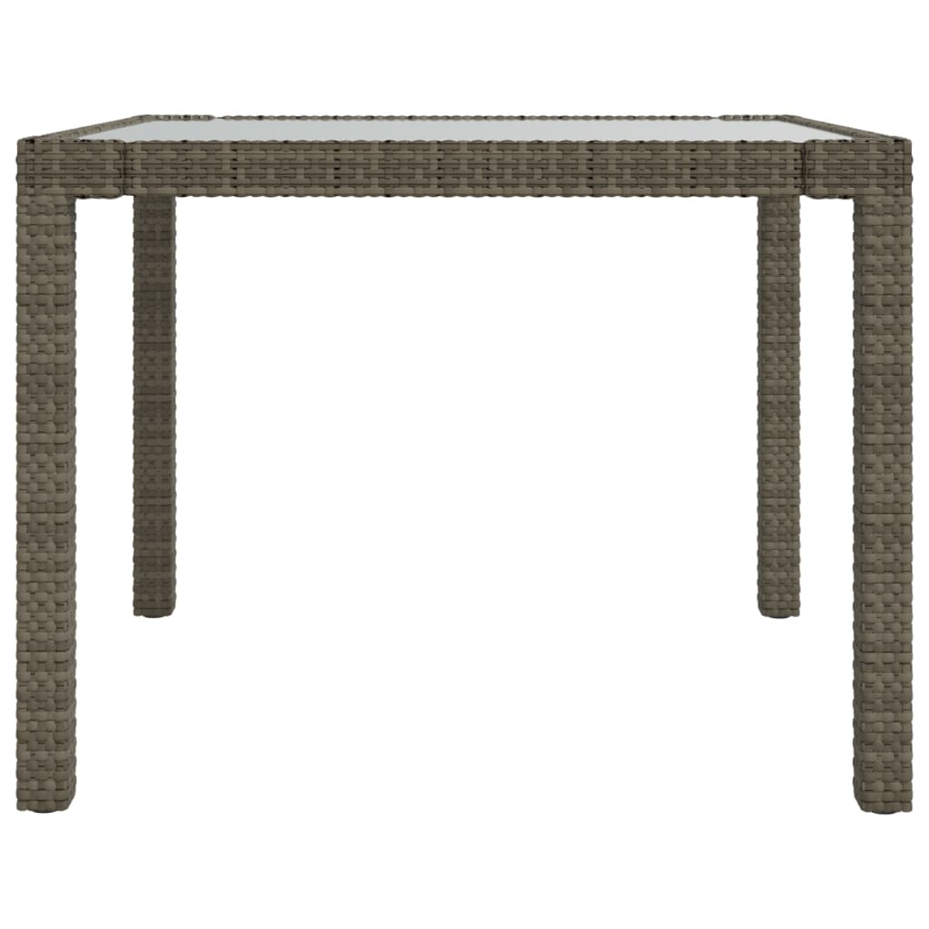 vidaXL Garden Table 90x90x75 cm Tempered Glass and Poly Rattan Grey