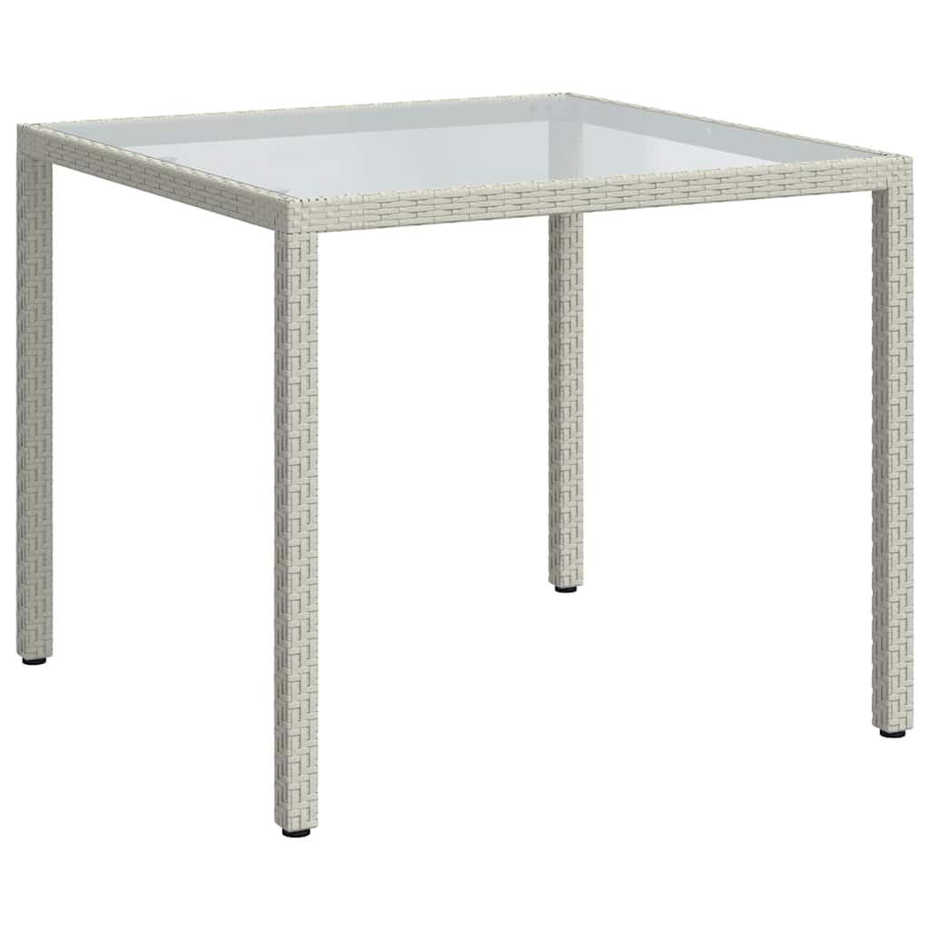 316702 vidaXL Garden Table 90x90x75 cm Tempered Glass and Poly Rattan White