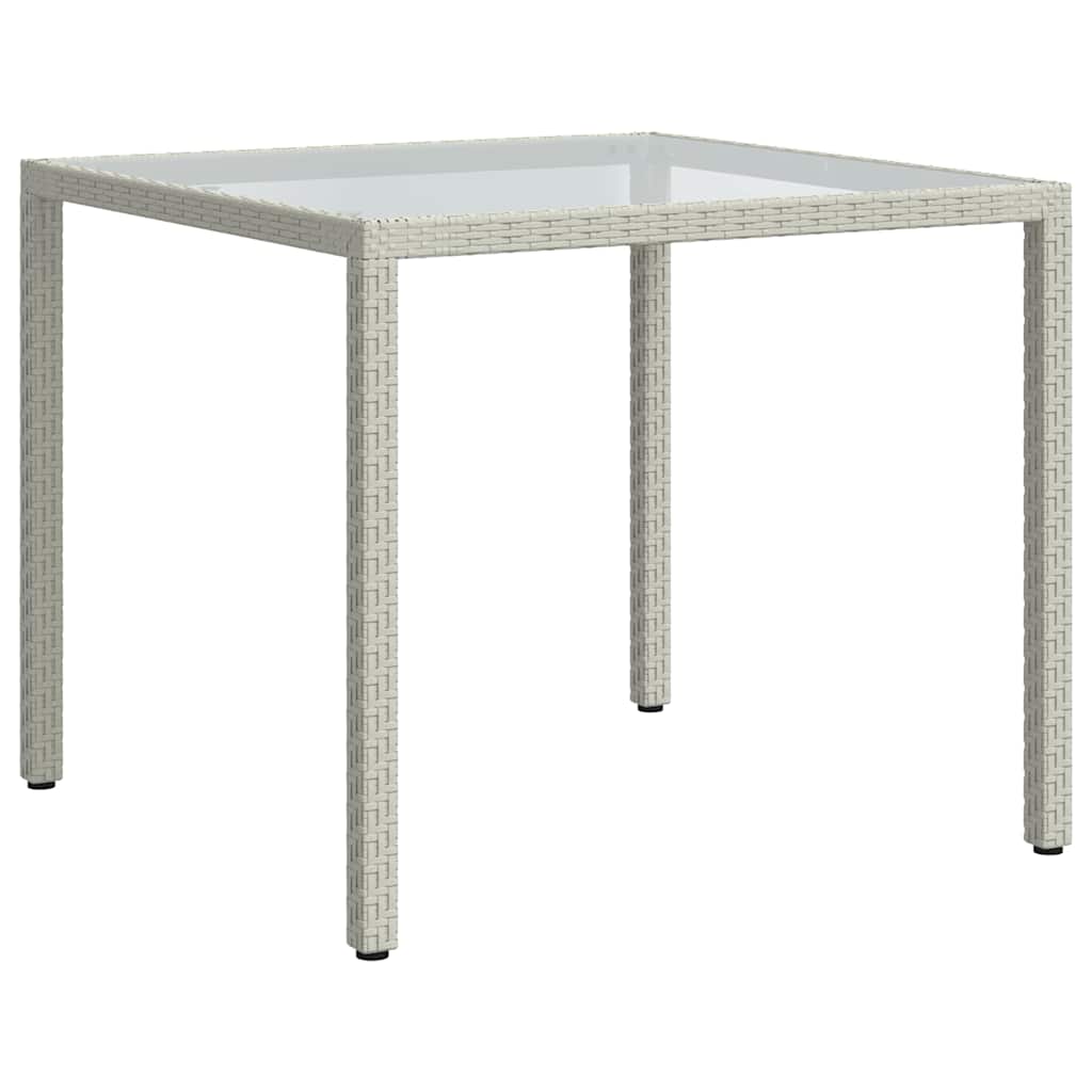 316702 vidaXL Garden Table 90x90x75 cm Tempered Glass and Poly Rattan White