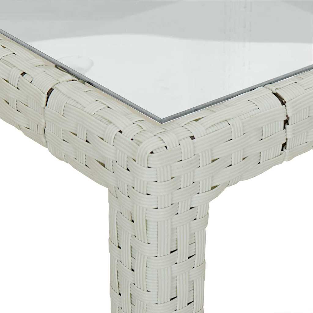 316702 vidaXL Garden Table 90x90x75 cm Tempered Glass and Poly Rattan White