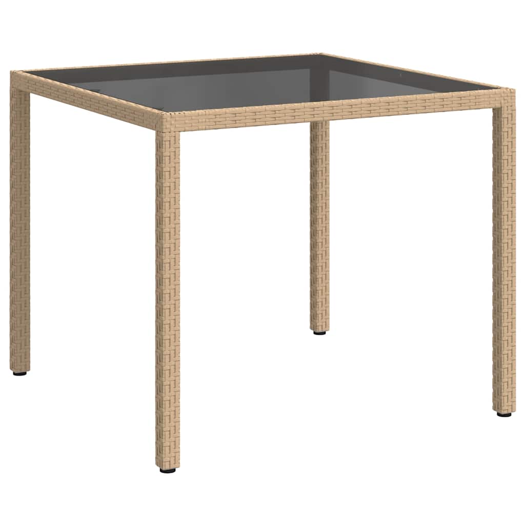 Garden Table 90x90x75 cm Tempered Glass and Poly Rattan Beige
