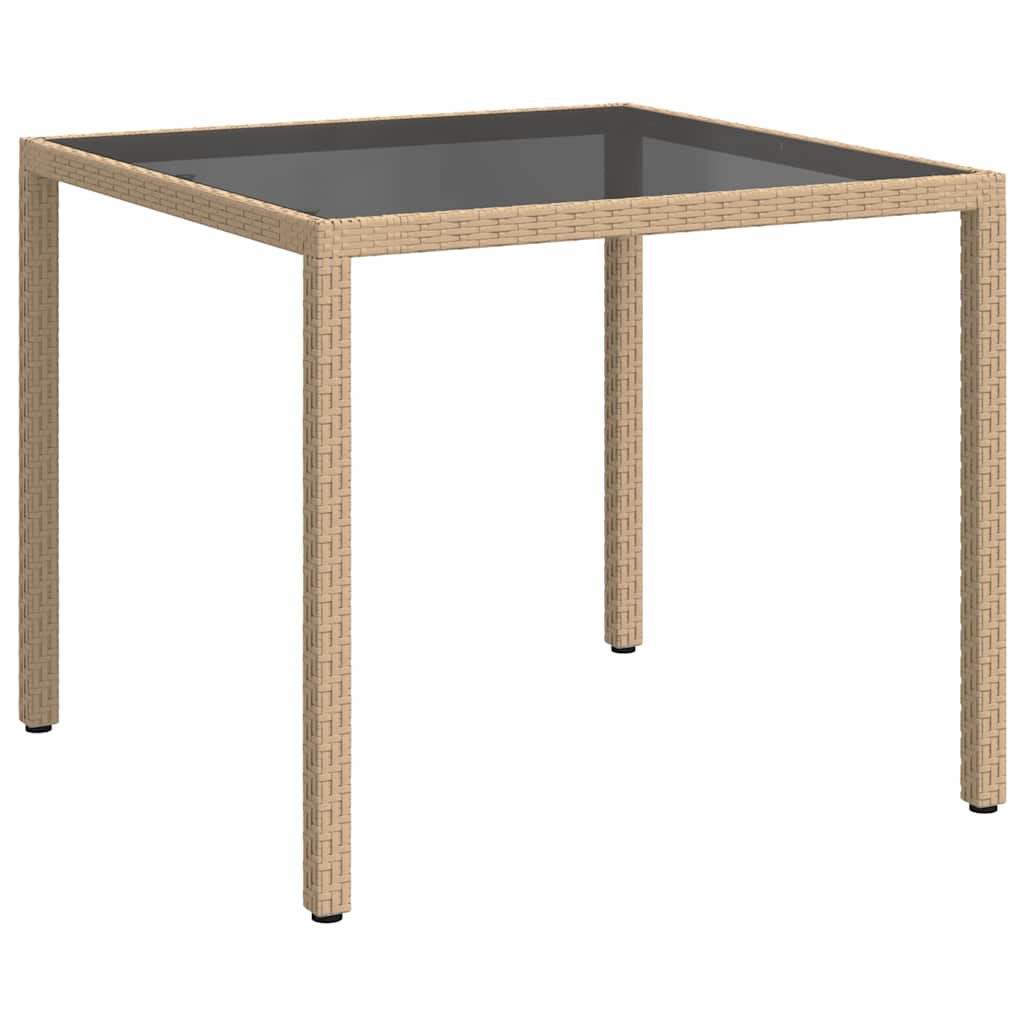 316703 vidaXL Garden Table 90x90x75 cm Tempered Glass and Poly Rattan Beige