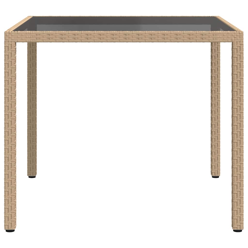 316703 vidaXL Garden Table 90x90x75 cm Tempered Glass and Poly Rattan Beige