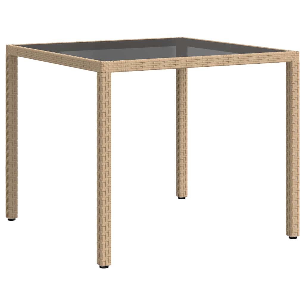 316703 vidaXL Garden Table 90x90x75 cm Tempered Glass and Poly Rattan Beige