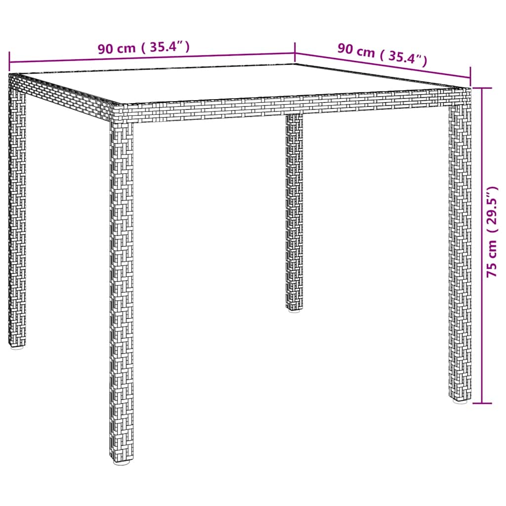 Garden Table 90x90x75 cm Tempered Glass and Poly Rattan Beige