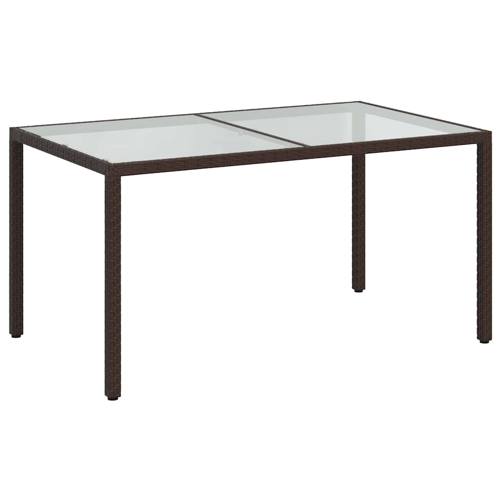 316704 vidaXL Garden Table 150x90x75 cm Tempered Glass and Poly Rattan Brown