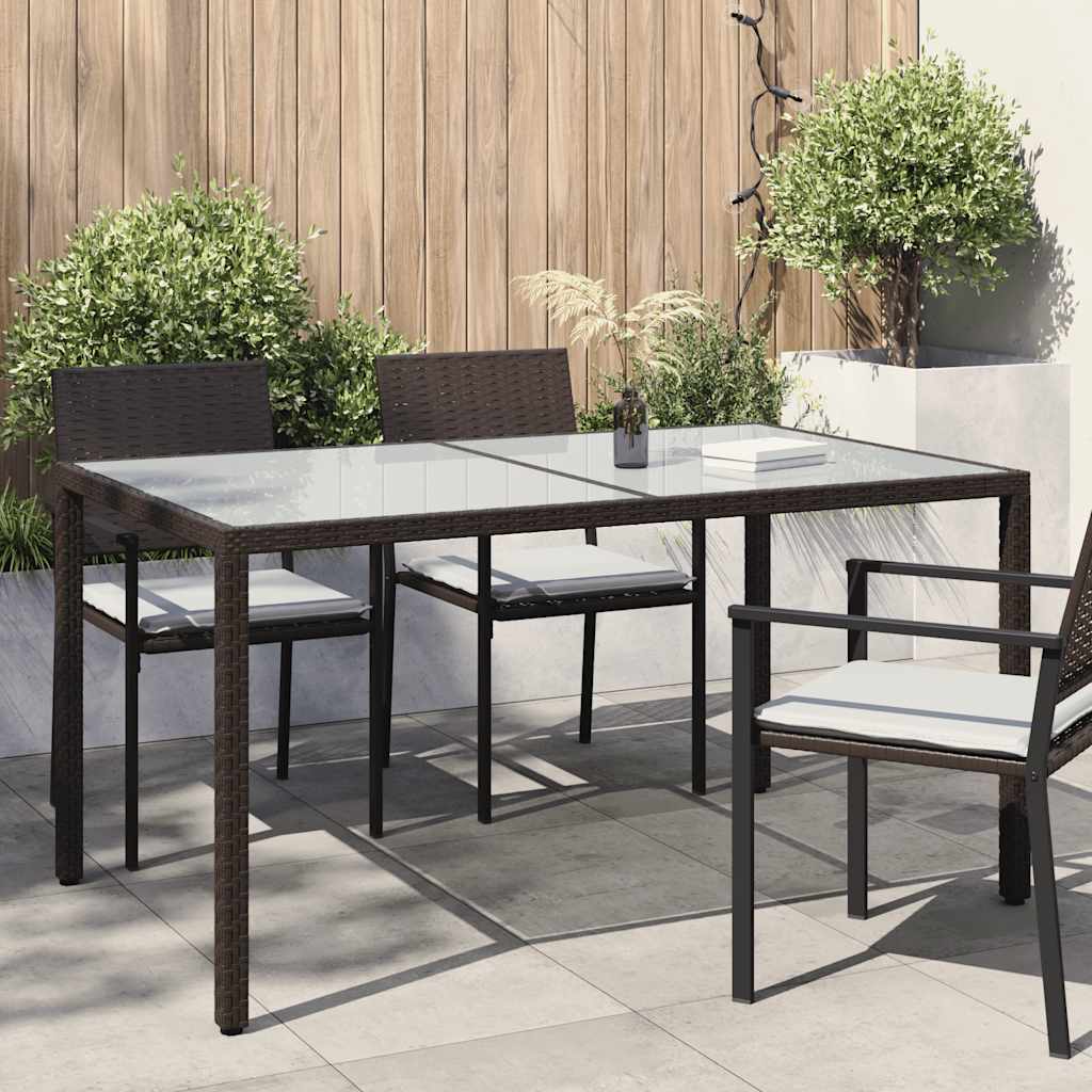 316704 vidaXL Garden Table 150x90x75 cm Tempered Glass and Poly Rattan Brown