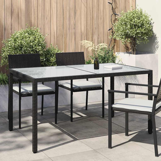 Garden Table | Black | Tempered Glass, Poly Rattan, Powder-Coated Steel