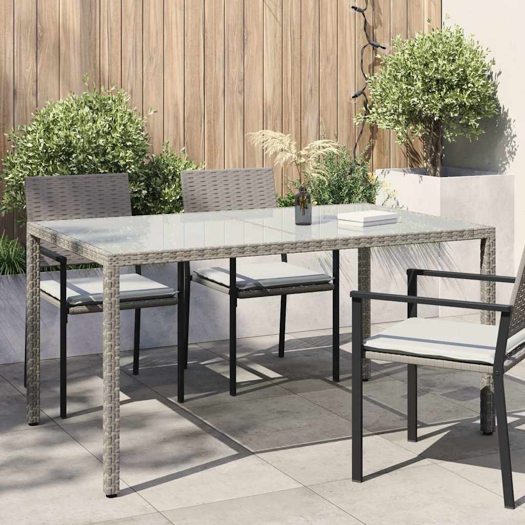 316707 vidaXL Garden Table 150x90x75 cm Tempered Glass and Poly Rattan Grey