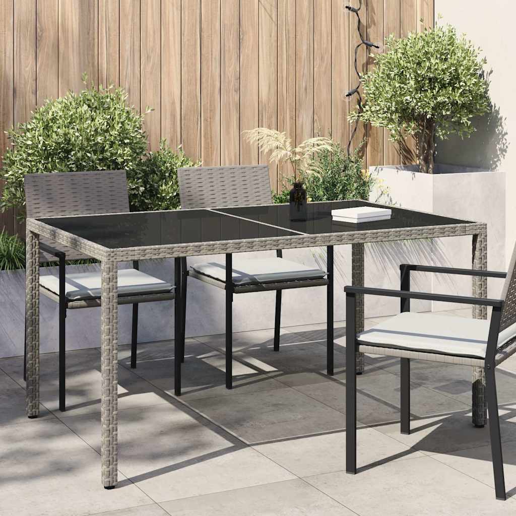 316708 vidaXL Garden Table 150x90x75 cm Tempered Glass and Poly Rattan Grey