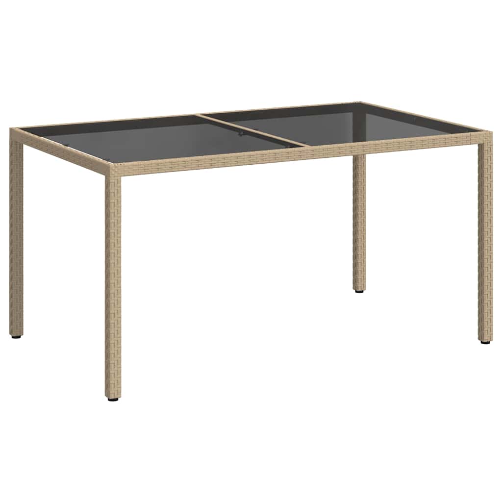 316710 vidaXL Garden Table 150x90x75 cm Tempered Glass and Poly Rattan Beige