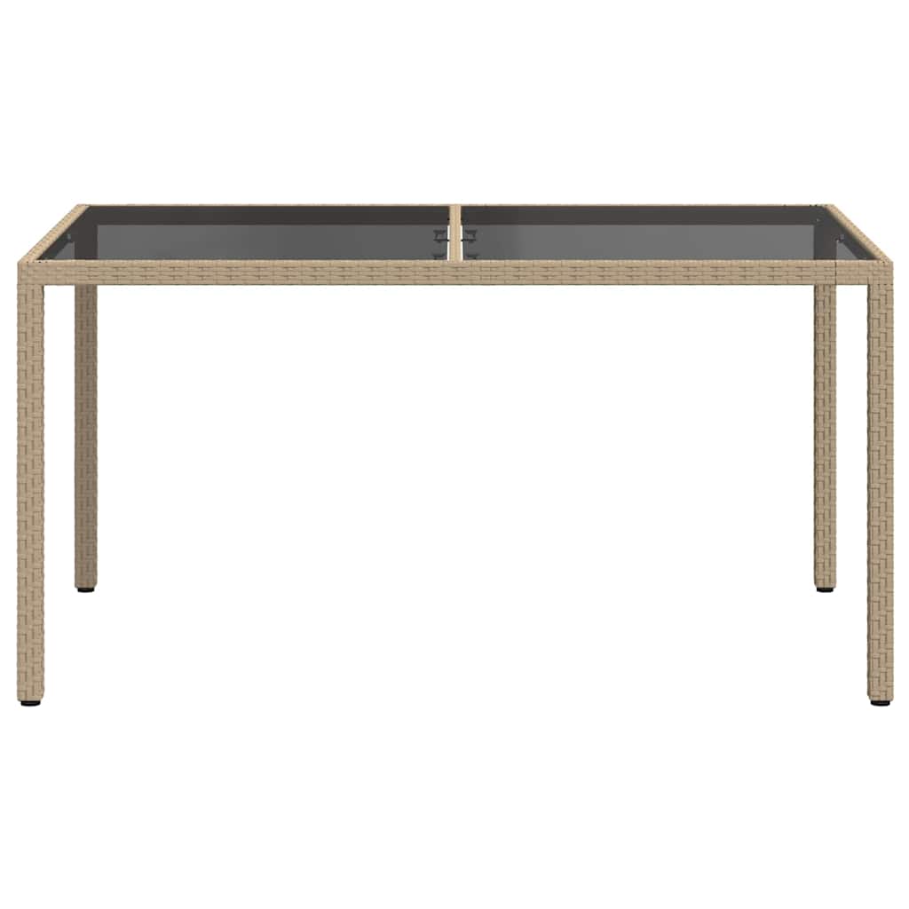 316710 vidaXL Garden Table 150x90x75 cm Tempered Glass and Poly Rattan Beige