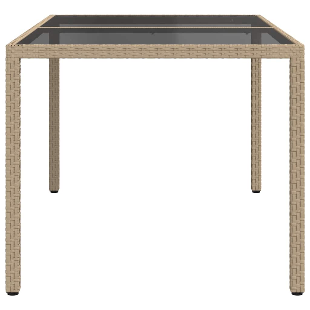 316710 vidaXL Garden Table 150x90x75 cm Tempered Glass and Poly Rattan Beige