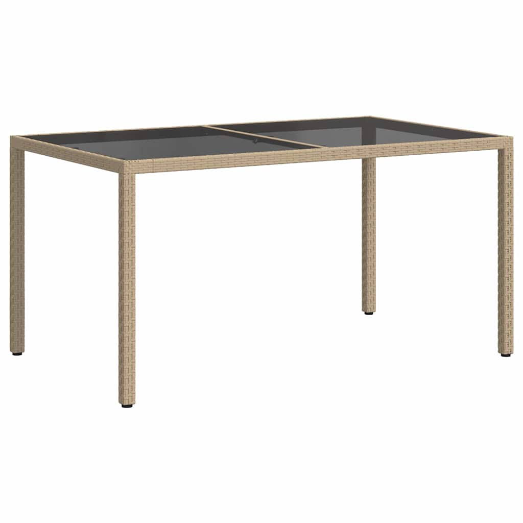 316710 vidaXL Garden Table 150x90x75 cm Tempered Glass and Poly Rattan Beige