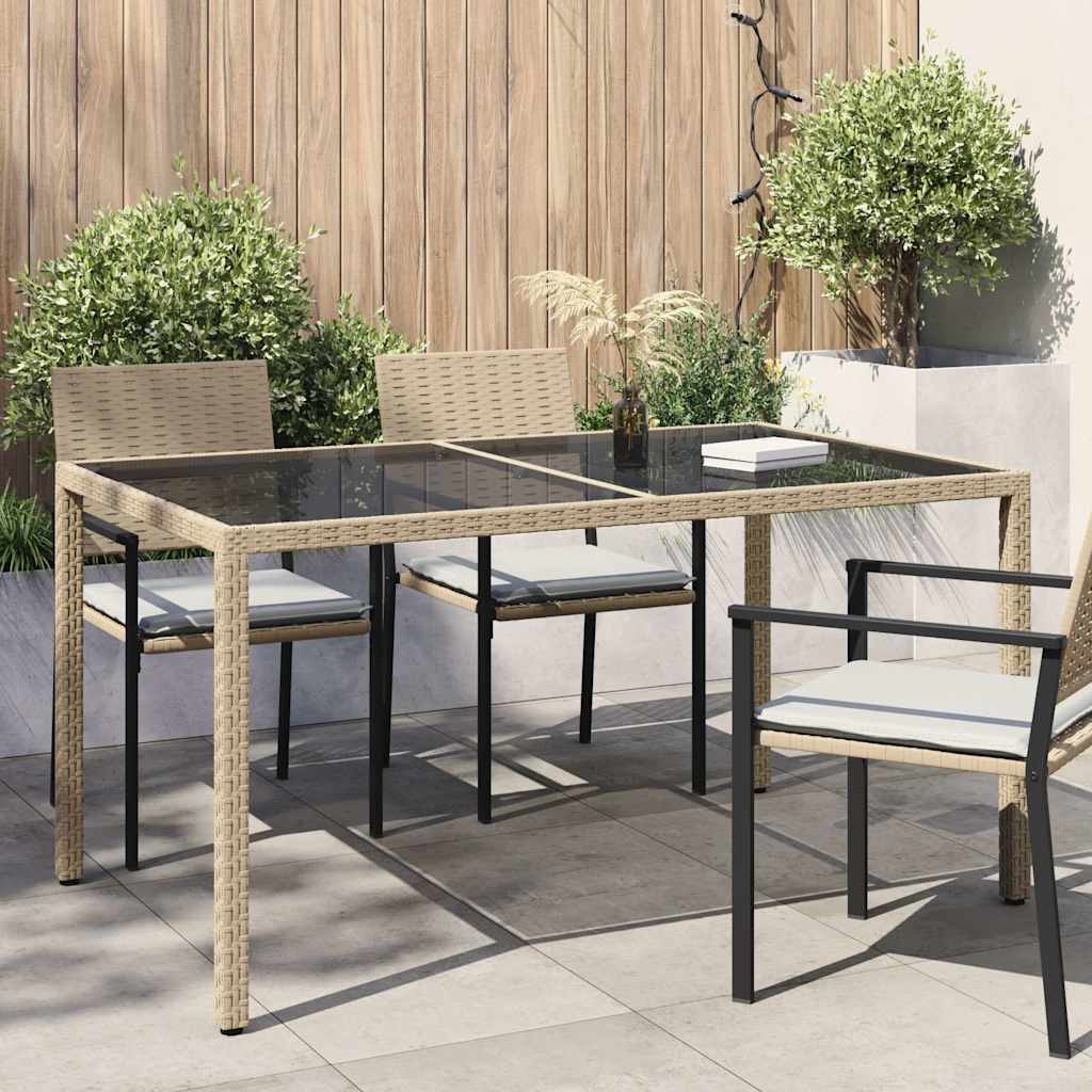 316710 vidaXL Garden Table 150x90x75 cm Tempered Glass and Poly Rattan Beige