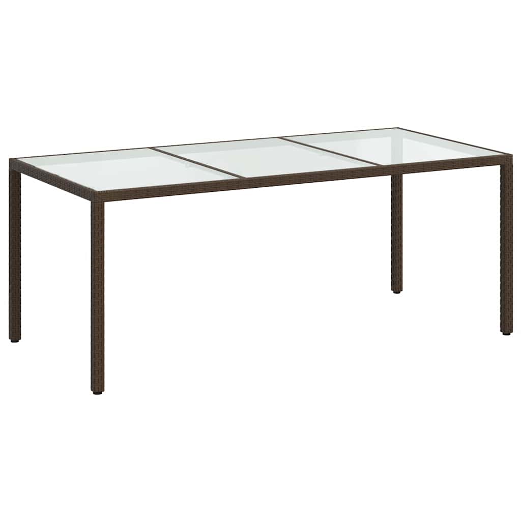 316711 vidaXL Garden Table Brown 190x90x75 cm Tempered Glass and Poly Rattan