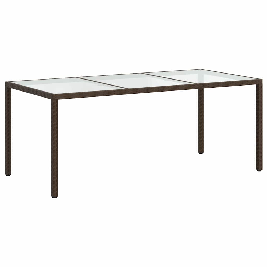 316711 vidaXL Garden Table Brown 190x90x75 cm Tempered Glass and Poly Rattan