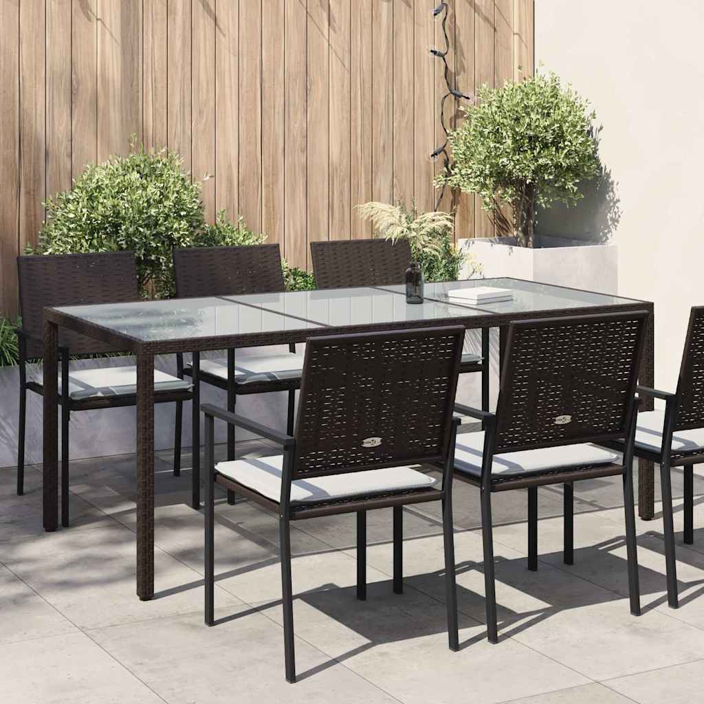 316711 vidaXL Garden Table Brown 190x90x75 cm Tempered Glass and Poly Rattan