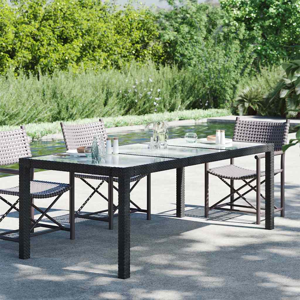 316712 vidaXL Garden Table Black 190x90x75 cm Tempered Glass and Poly Rattan