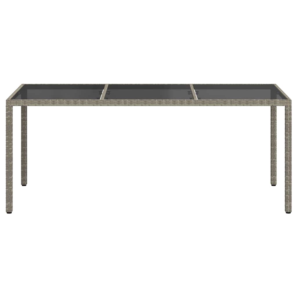 316715 vidaXL Garden Table Grey 190x90x75 cm Tempered Glass and Poly Rattan