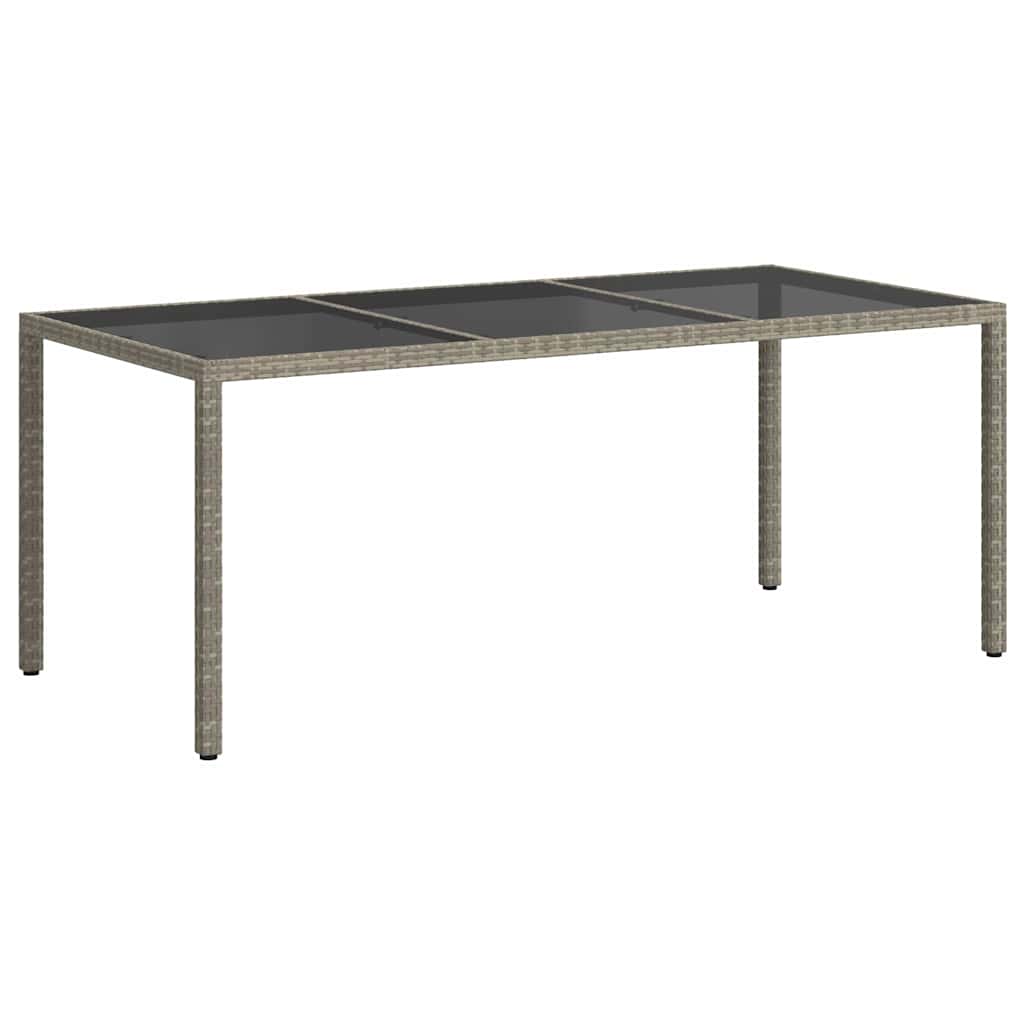 316715 vidaXL Garden Table Grey 190x90x75 cm Tempered Glass and Poly Rattan