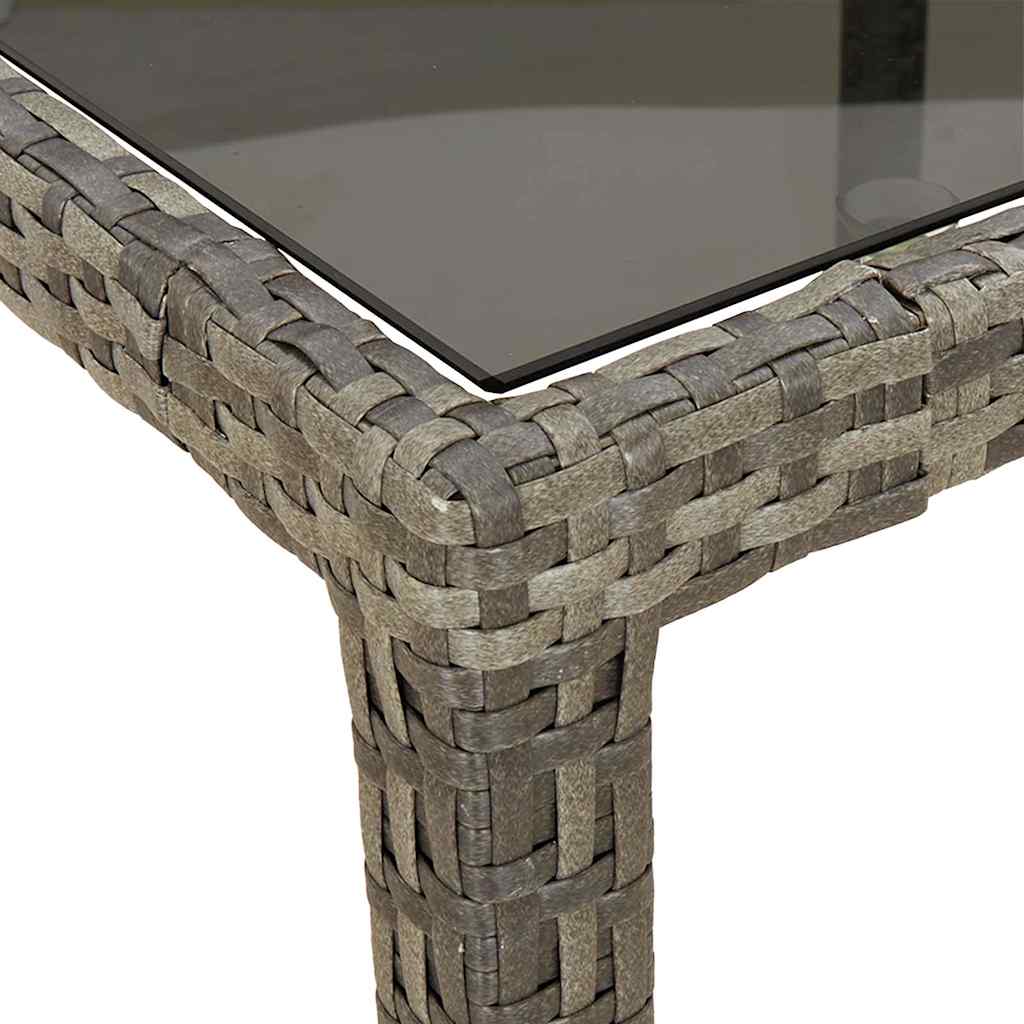 316715 vidaXL Garden Table Grey 190x90x75 cm Tempered Glass and Poly Rattan
