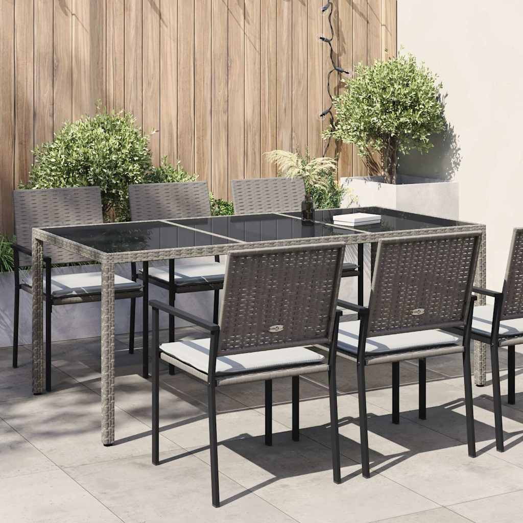 316715 vidaXL Garden Table Grey 190x90x75 cm Tempered Glass and Poly Rattan