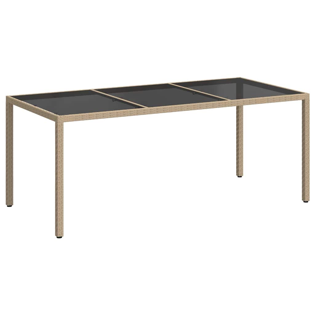 316717 vidaXL Garden Table Beige 190x90x75 cm Tempered Glass and Poly Rattan